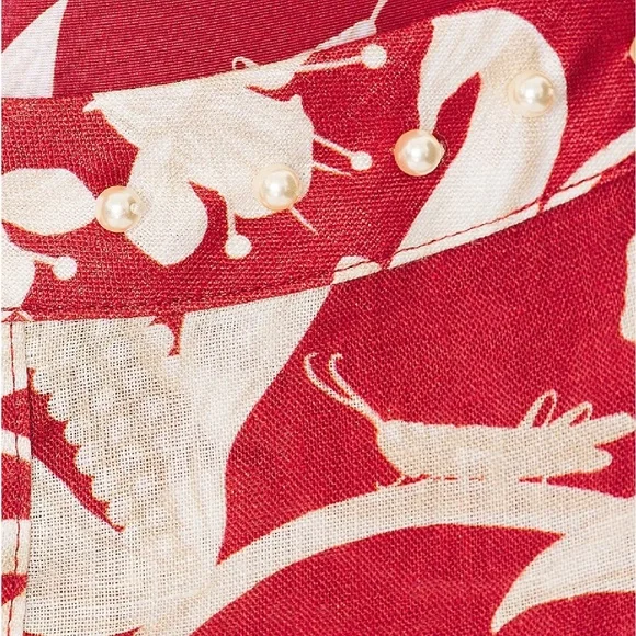 Agua by Agua Bendita Coralina Maiz Linen Skirt With Faux Pearls Sz M - Picture 5 of 10